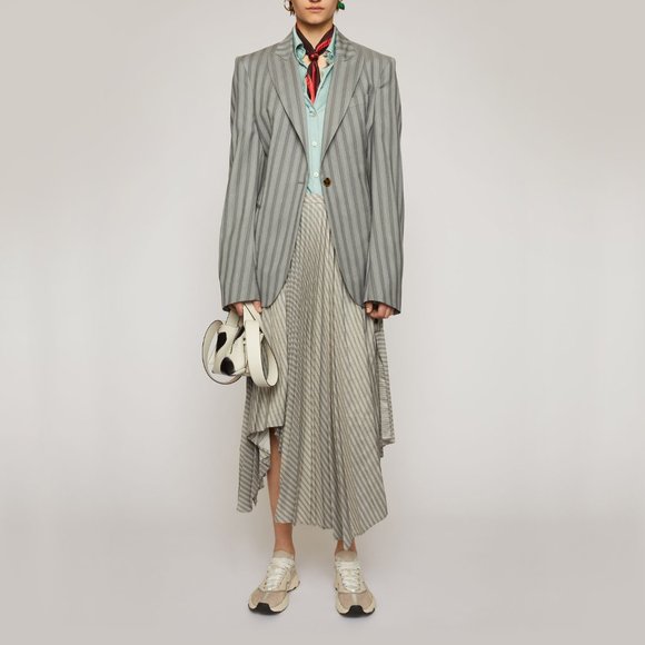 Acne Studios grey stripe pleated slit midi skirt - Picture 3 of 7
